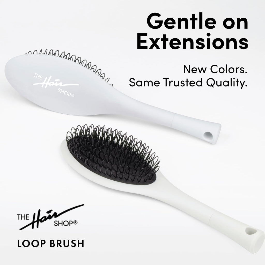 The Hair Shop Beige Loop Brush - Professional Ergonomic Detangler for Human & Synthetic Hair Extensions | Light Grey