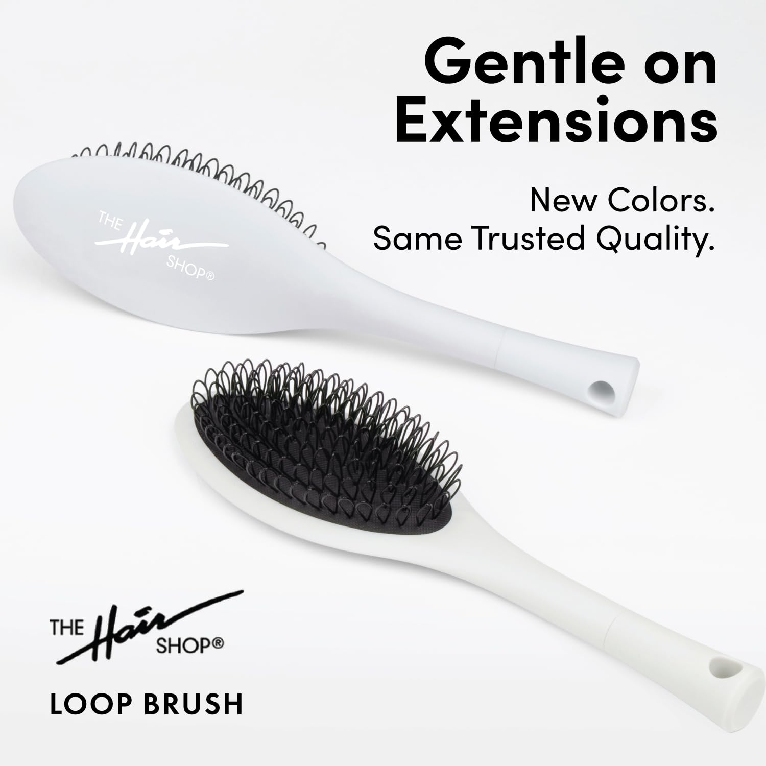 The Hair Shop Beige Loop Brush - Professional Ergonomic Detangler for Human & Synthetic Hair Extensions | Light Grey