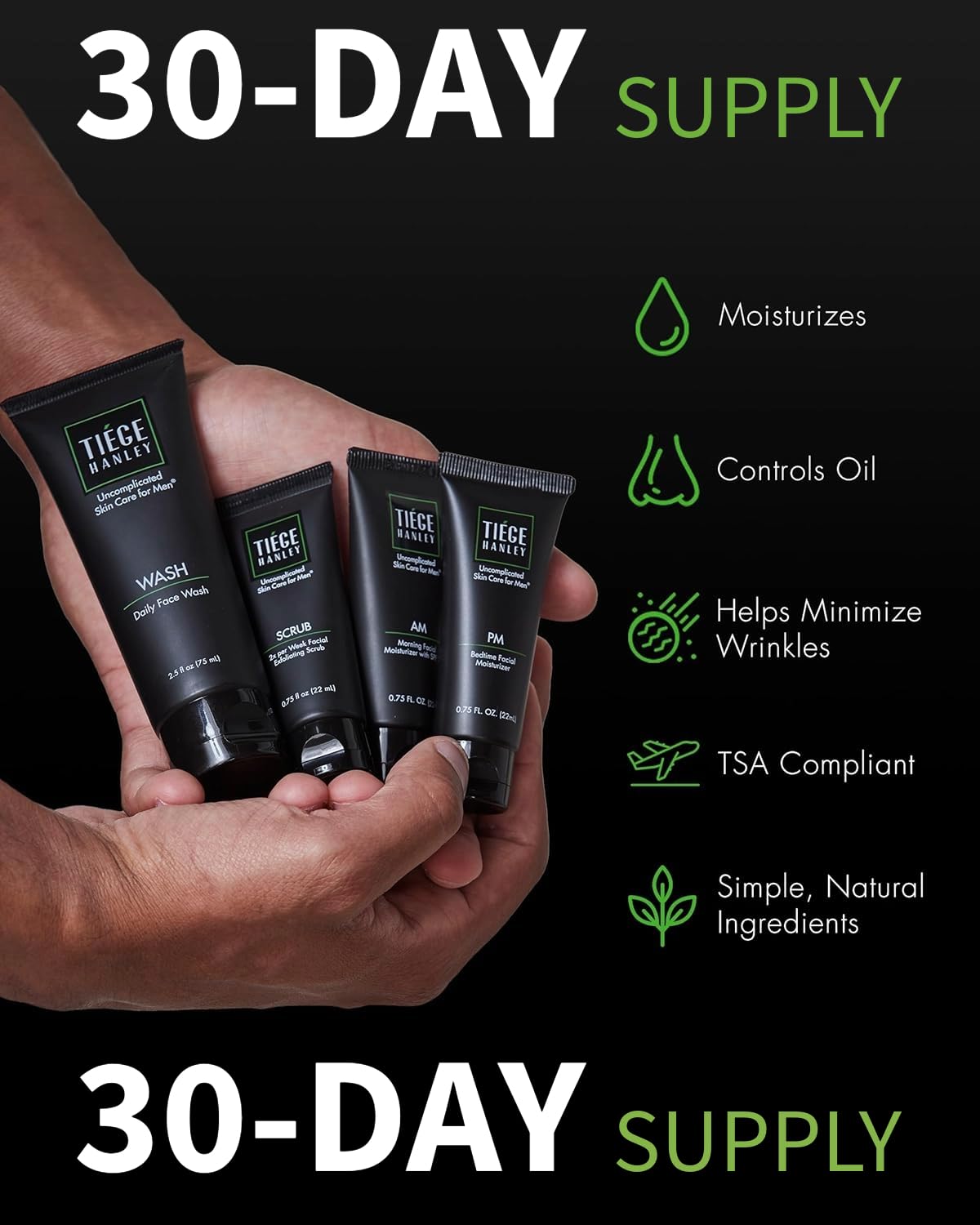 Tiege Hanley Skin Care Set for Men - Essential Daily Routine | 4-Piece Kit with Face Wash, Scrub, Moisturizer & Night Cream