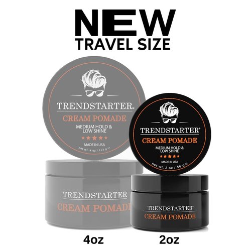 TRENDSTARTER Cream Pomade - Medium Hold, Low Shine, Water-Based - 2oz Travel Size Hair Styling Product