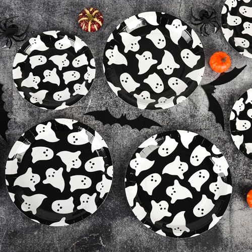 AimFun Halloween Ghost Paper Plates Set - 9 Inch & 7 Inch Disposable Party Tableware (Pack of 2)