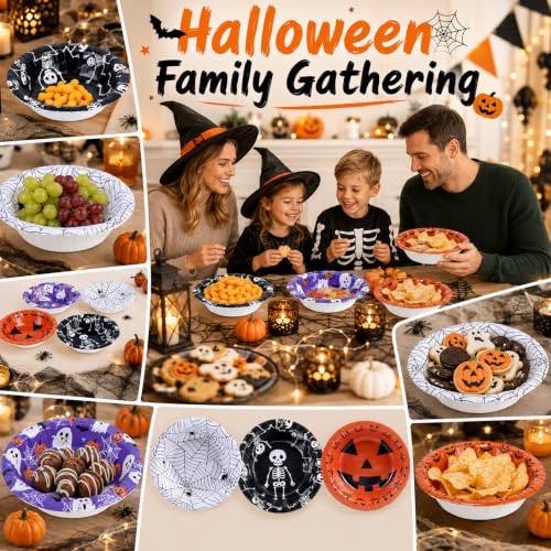 Halloween Mix Disposable Paper Bowls 12 oz Bulk Set for Parties, 100 Pack