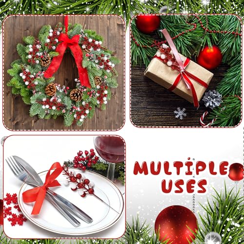 Christmas Glitter Berry Picks Set - Red White 8 Inch Holiday Decoration