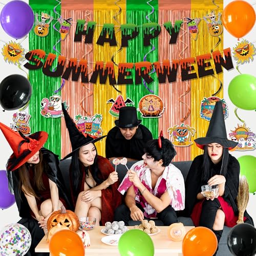 Summerween Party Decorations Bundle with Banner, Foil Curtains & Balloons