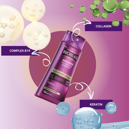 Bioblas Repairing Shampoo - Plumping Anti-Hair Loss Formula with Keratin & Collagen | 360 ML