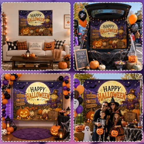 Halloween Trunk or Treat Car Decorations Kit Pumpkin Farm Scene Backdrop Banner
