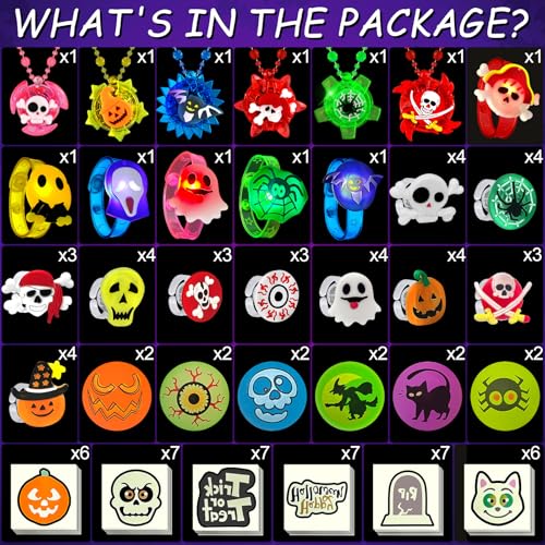 Halloween Glow in the Dark Toys Party Favors 100 pcs - Light Up Necklaces Rings Bracelets Balls