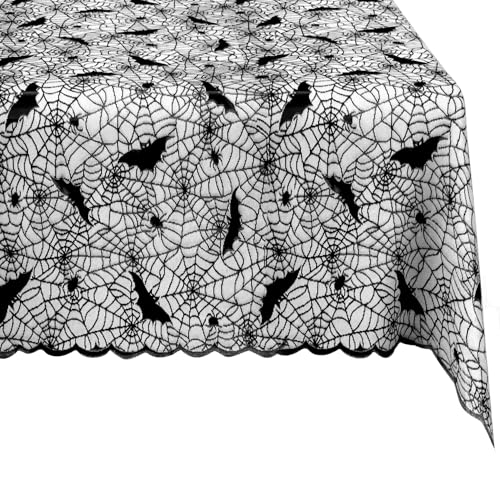 Halloween Black Lace Tablecloth 70x52 Inch Rectangular Spiderweb Bat Decor