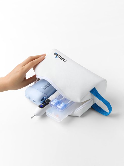 usmile Travel Case for Electric Toothbrush & Water Flosser – Water-Resistant PU Leather Hanging Toiletry Bag, Fits C10, Y10PRO, Y20PRO, Ideal for Travel, Gym & School(White)