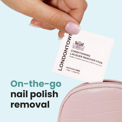 LONDONTOWN Nail Polish Remover Set - Acetone-Free Formula with Gentle Pads | 8 Fl Oz, Conditions Nails & Cuticles