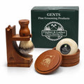 G.B.S GENTS Men's Classic Wooden Shaving Set - Brush, Stand & 3.5" Soap Bowl Included