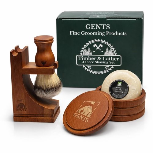 G.B.S GENTS Men's Classic Wooden Shaving Set - Brush, Stand & 3.5" Soap Bowl Included