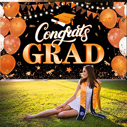 Orange Graduation Banner & Fringe Backdrop Set for Parties and Celebrations