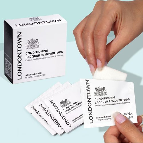 LONDONTOWN Nail Polish Remover Set - Acetone-Free Formula with Gentle Pads | 8 Fl Oz, Conditions Nails & Cuticles