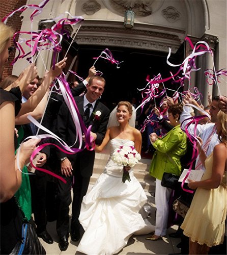 100PCS Wedding Ribbon Wands with Silk Fairy Streamers - Party Send Off Favors - White