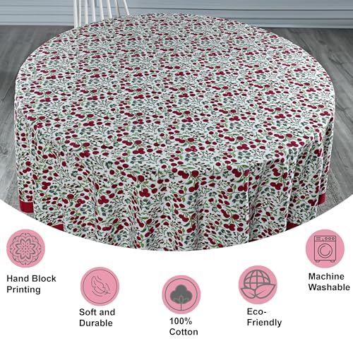 Round Cotton Tablecloth - Garnet Red 90 Inch Hand Block Print