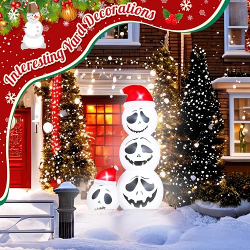 6ft Christmas Inflatable Skeleton with Santa Hat & LED Lights for Holiday Yard Decorations