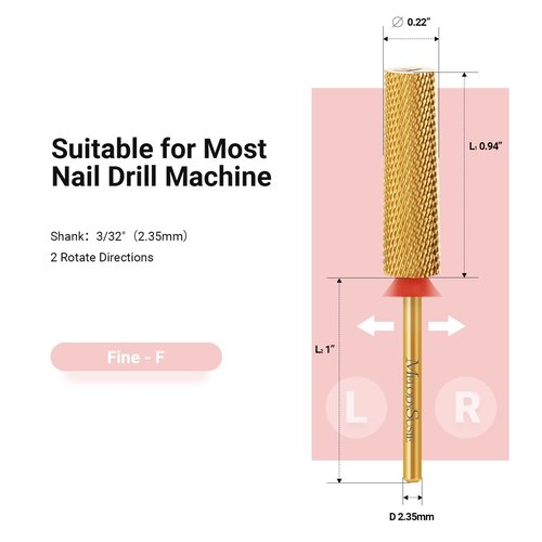 MelodySusie Super Long Tapered Nail Drill Bits, 3/32'' Carbide Tungsten Bits, Suitable for Manicure Pedicure Cuticle Gel Polishing, Professional Advanced Bits, Gold, Series Bit-X, Fine