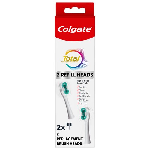 Colgate Total Battery Replacement Toothbrush Heads Pack, Fits Any Total Battery Powered Electric Toothbrush, White, 2 Pack