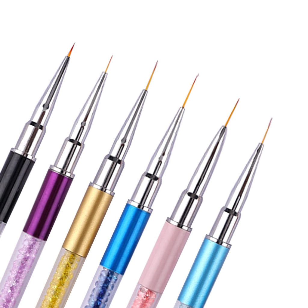 WOKOTO 6pcs Thin Nail Art Liner Brush For Nails Professional Nail Art Brushes Set Rhinestone Handle Nail Detail Brush Nail Gel Polish Painting Pens Nail Art Design Brushes Pen Set For Acrylic Nails