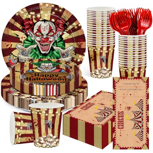 Halloween Evil Circus Disposable Tableware Set for Kids Party - Serves 24