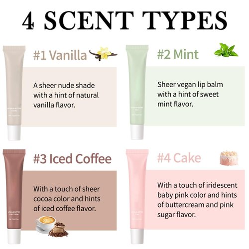 Skiennix 4-Pack Lip Balm Set | Hydrating Tinted Lip Butter & Moisturizing Gloss for Women