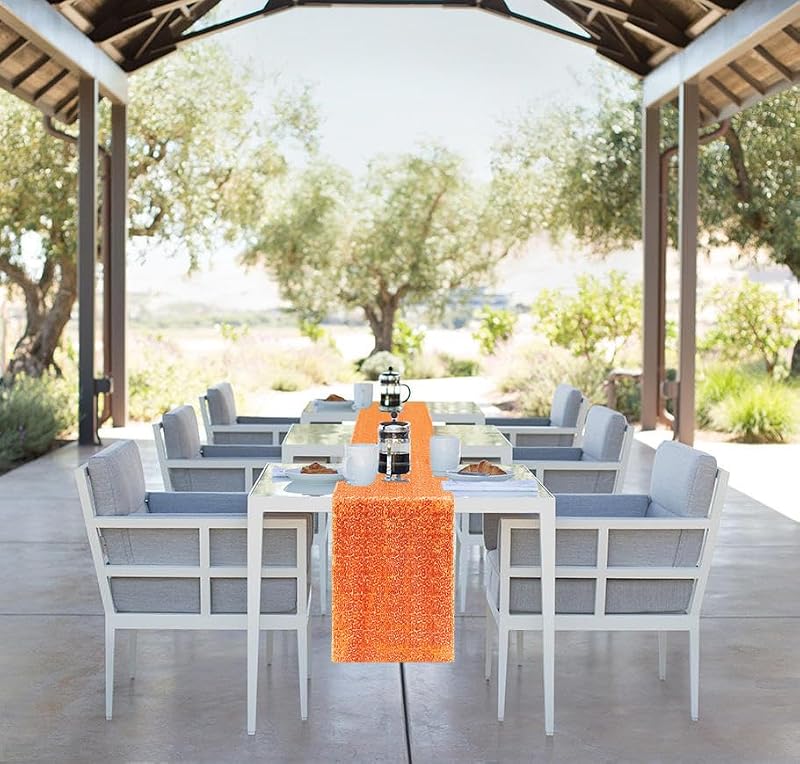 Orange Sequin Table Runner Set - 6 Pieces 12x72 Inches for Party & Wedding Decor