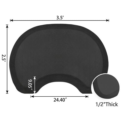 Amcomfy Anti Fatigue Semi Circle Salon Mat for Hair Stylist Anti-Slip Antique Series Salon & Barber Shop Chair Floor Mat (2.5' x 3.5' x 1/2'', Black)