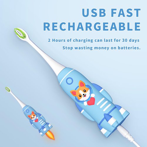 ELOTAME Kids Electric Toothbrushes u Shaped - Rechargeable Rocket Toothbrush, Electric Toothbrushes for Boys Age 2-6 2 Mins Timer, 6 Modes, 4 Brush Heads.