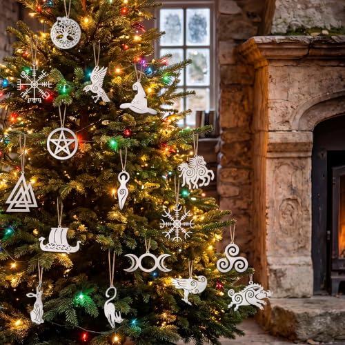16pcs Viking Norse Rune Christmas Tree Ornaments - Scandinavian Holiday Decor