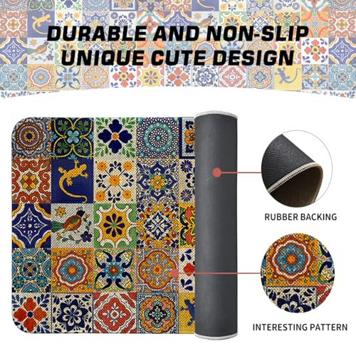 Mexican Talavera Kitchen Rugs Set of 2 Non Slip Washable Floor Mats - Mexican Tile Pattern