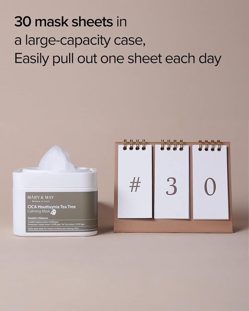 Mary&May CICA Houttuynia Tea Tree Calming Mask - Soothing & Moisturizing Sheet Masks | 30 Hypoallergenic Sheets