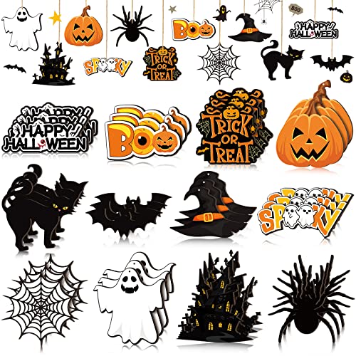 Halloween Tree Ornaments Set - Pumpkin Variant, Wooden Hanging Decorations for Party & DIY Crafts