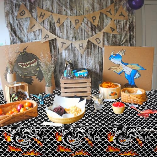Dragon Party Table Covers Waterproof Rectangular Tablecloth 52 x 86 Inches - Black Dragon Theme Decorations