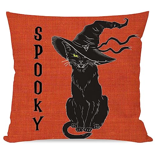 Halloween Black Cat Throw Pillow Cover 18x18 Spooky Farmhouse Decor