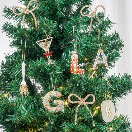 Red House Letter Christmas Ornament - Sparkling Holiday Tree Decoration - Variation: J