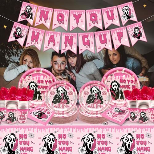Pink Halloween Party Tableware Set - Plates, Napkins, Cups & Decorations
