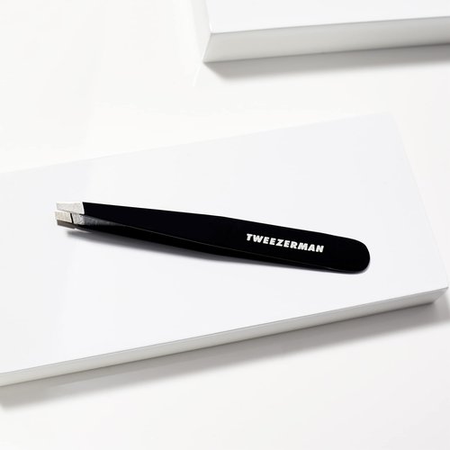 Tweezerman Black Stainless Steel Slant Tweezer - Eyebrow Tweezers for Women and Men