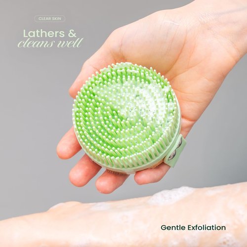 Apex Peak Silicone Body Scrubber – Gentle Exfoliating Shower Brush with Bamboo Handle for Men & Women, Quick-Drying Bath Brush, Travel-Friendly Body Wash Scrubber