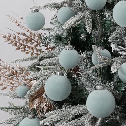 Velvet Christmas Ornaments Set 38Pcs Flocked Shatterproof Holiday Decorations - Gray Blue
