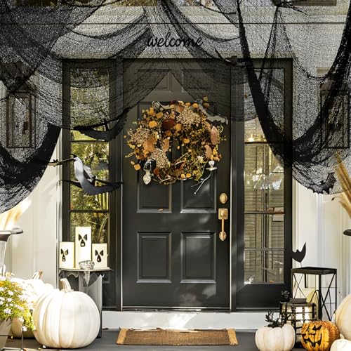 Halloween Creepy Cloth - Black 6 Pack, Spooky Fabric for Haunted House Decor, Indoor & Outdoor Use 30x72 inch