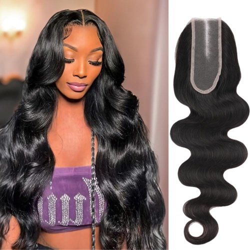 2x6 HD Lace Closure Body Wave Human Hair 16inch Real HD Transparent 100% Brazilian Virgin Middle Part Pre Plucked with Baby Hair Natural Color Kim K 2x6 Closure