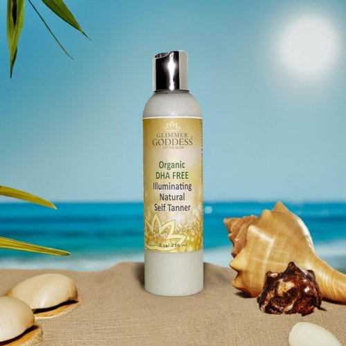Glimmer Goddess Organic DHA-Free Self Tanning Lotion – Natural Sunless Tanner with Erythrulose, Aloe Vera, Shea & Cocoa Butter – Vegan & Cruelty Free Moisturizing Bronzing Lotion