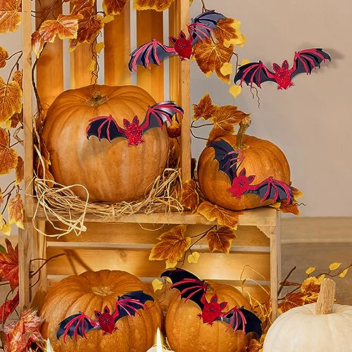 Halloween Bats Wall Stickers - Red & Black 3D Double Layer Decor - Variation: Red Bats - 12 Pcs