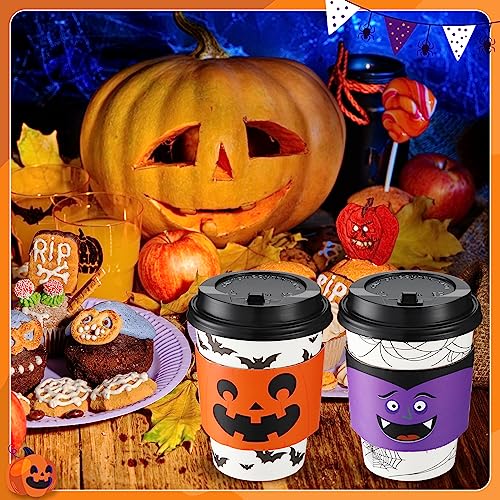 Umigy 100 Pack Bat Style Halloween Disposable Coffee Cups 12 oz with Lids & Sleeves