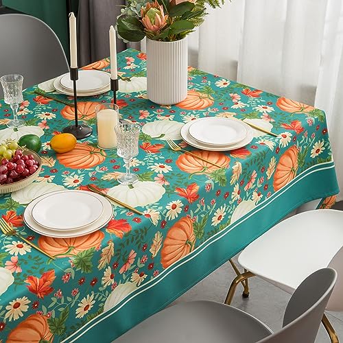 Turquoise Pumpkin Fall Tablecloth - Rectangular Harvest Waterproof 60x120in