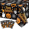 Black Halloween Tablecloth 3 Pack 54x108 Inches Disposable Plastic Cover with Pumpkin Ghost Designs