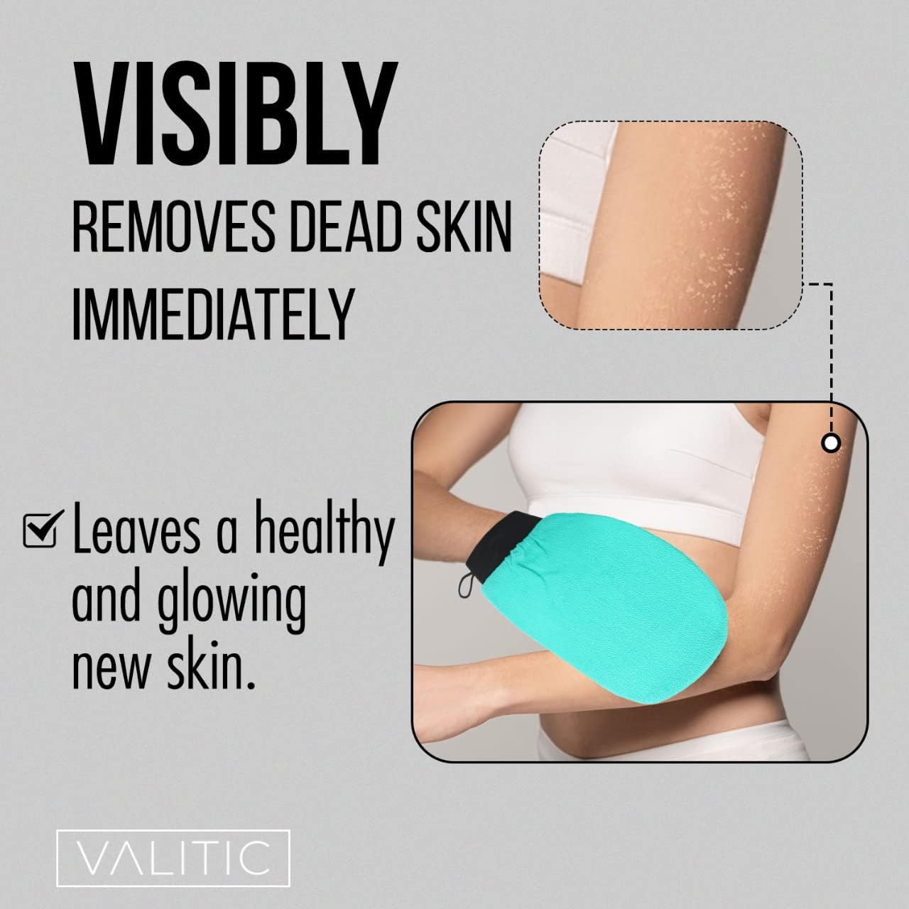 Valitic Exfoliating Glove Body Scrubber - Korean Style Dead Skin Remover & Shower Exfoliator | Turquoise Pair
