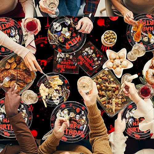 Halloween Birthday Party Decorations Kit - Banner, Tablecloth, Foil Curtains, Plates, Balloons & More