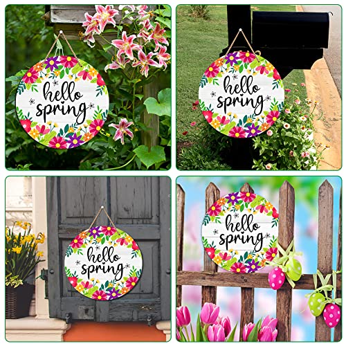 Hello Spring Door Sign - 11.8" Watercolor Flower Welcome Spring Sign - Circle Variation